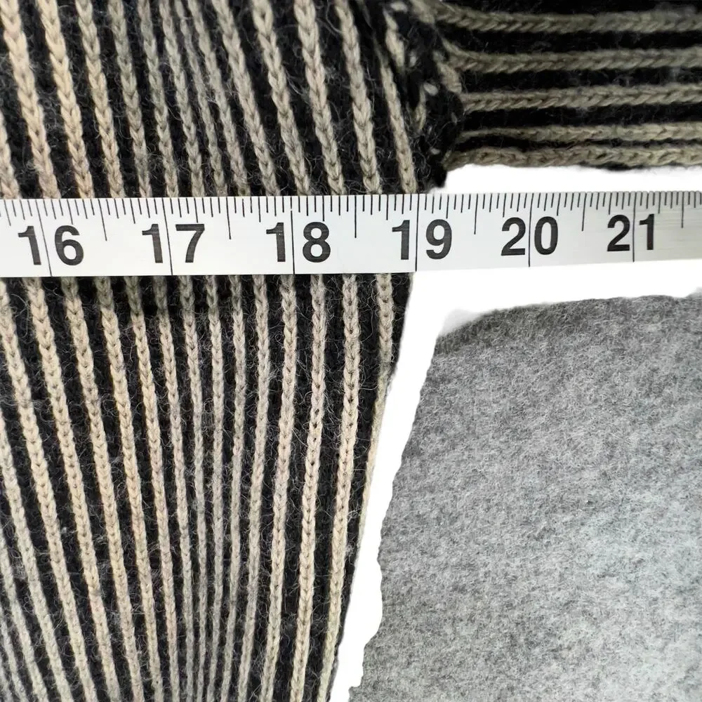 Cocogio Cardigan Sweater M Black‎ Tan Striped Wool Blend Cozy Coatigan Italy
